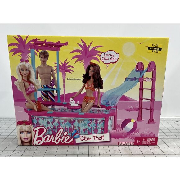 Barbie Glam Pool Blue/Pink Playset with Slide New In Box Rare! - Picture 1 of 10